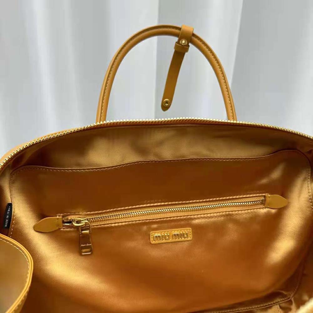 Miu Miu Women Leather Top-handle Bag with Embossed Lettering Logo-Orange - image 7