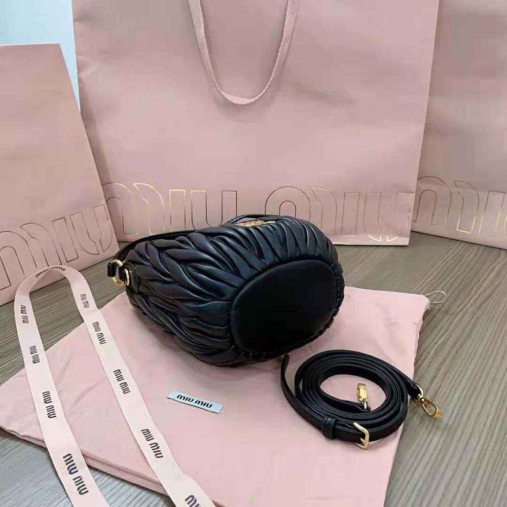 Miu Miu Women Matelassé Nappa Leather Bucket Bag-Black - image 7