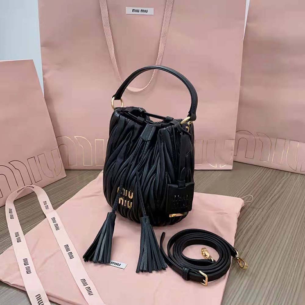 Miu Miu Women Matelassé Nappa Leather Bucket Bag-Black - image 4