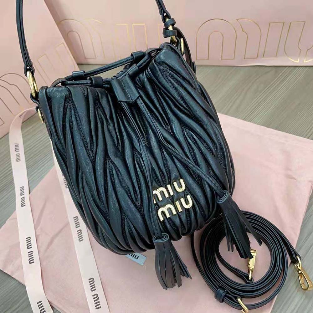 Miu Miu Women Matelassé Nappa Leather Bucket Bag-Black - image 8