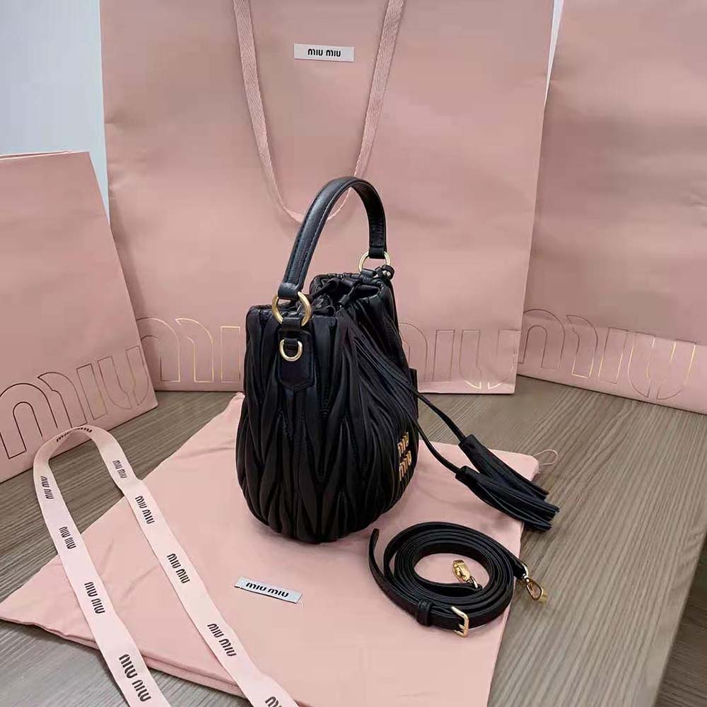 Miu Miu Women Matelassé Nappa Leather Bucket Bag-Black - image 5