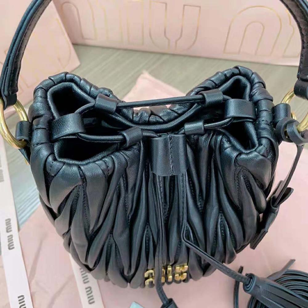 Miu Miu Women Matelassé Nappa Leather Bucket Bag-Black - image 9