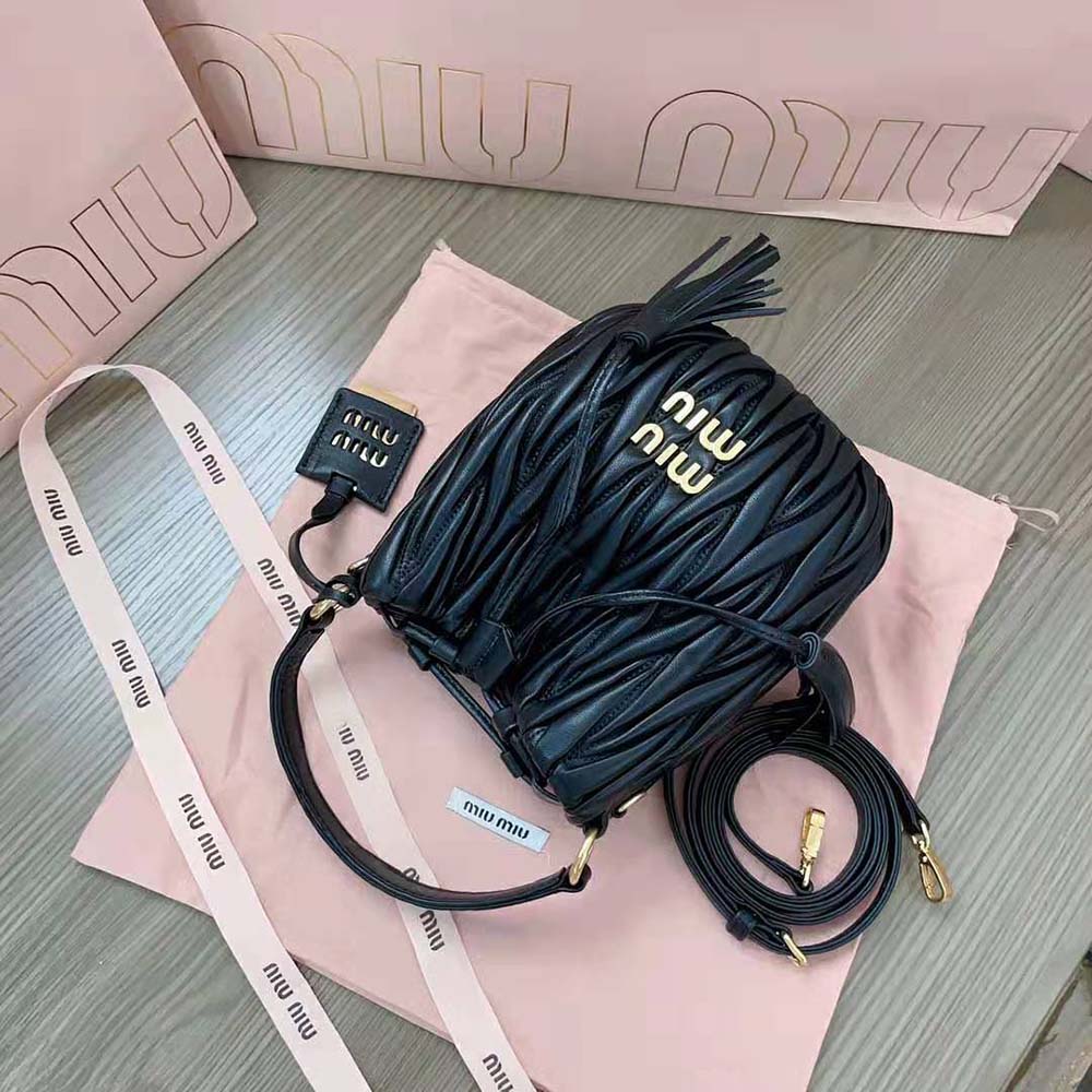 Miu Miu Women Matelassé Nappa Leather Bucket Bag-Black - image 6