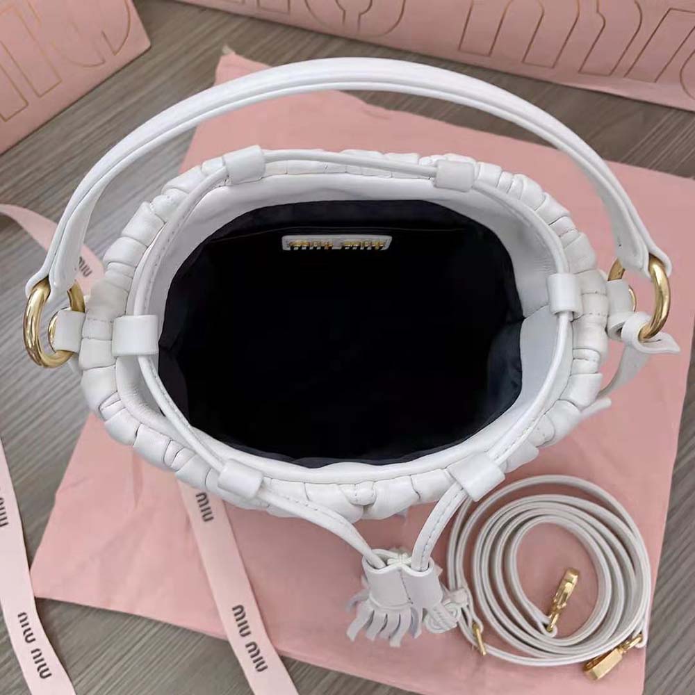 Miu Miu Women Matelassé Nappa Leather Bucket Bag-White - image 9