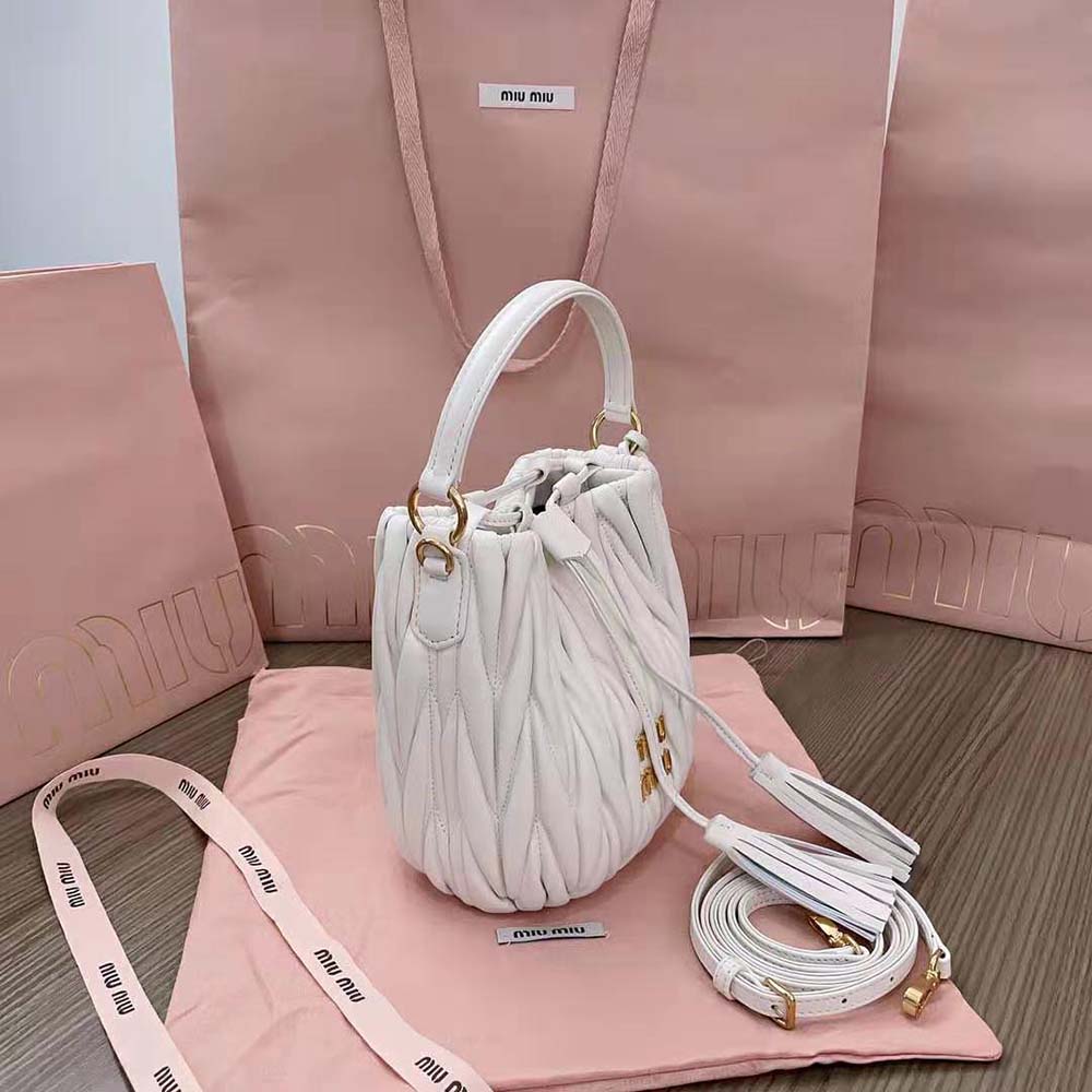 Miu Miu Women Matelassé Nappa Leather Bucket Bag-White - image 4