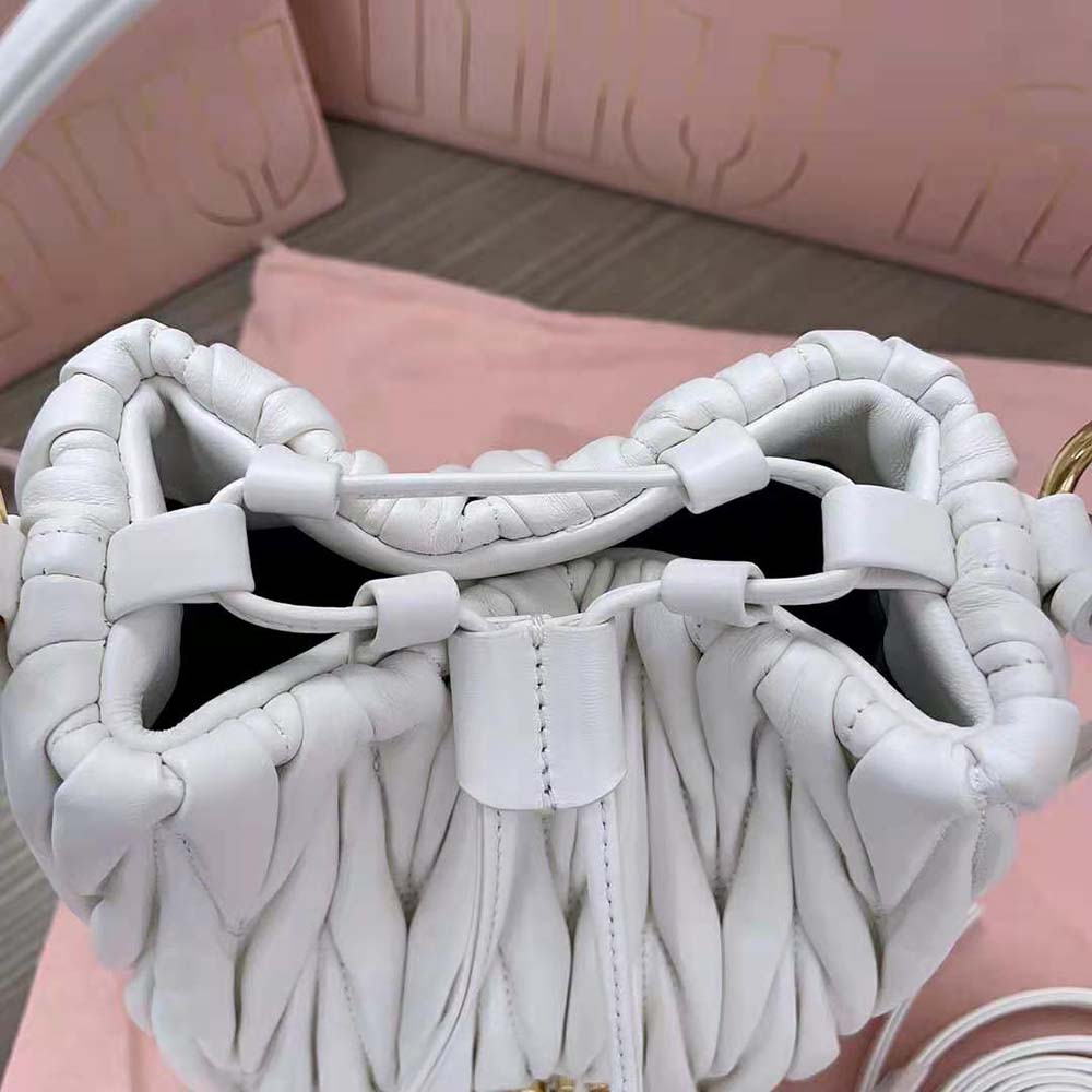 Miu Miu Women Matelassé Nappa Leather Bucket Bag-White - image 8