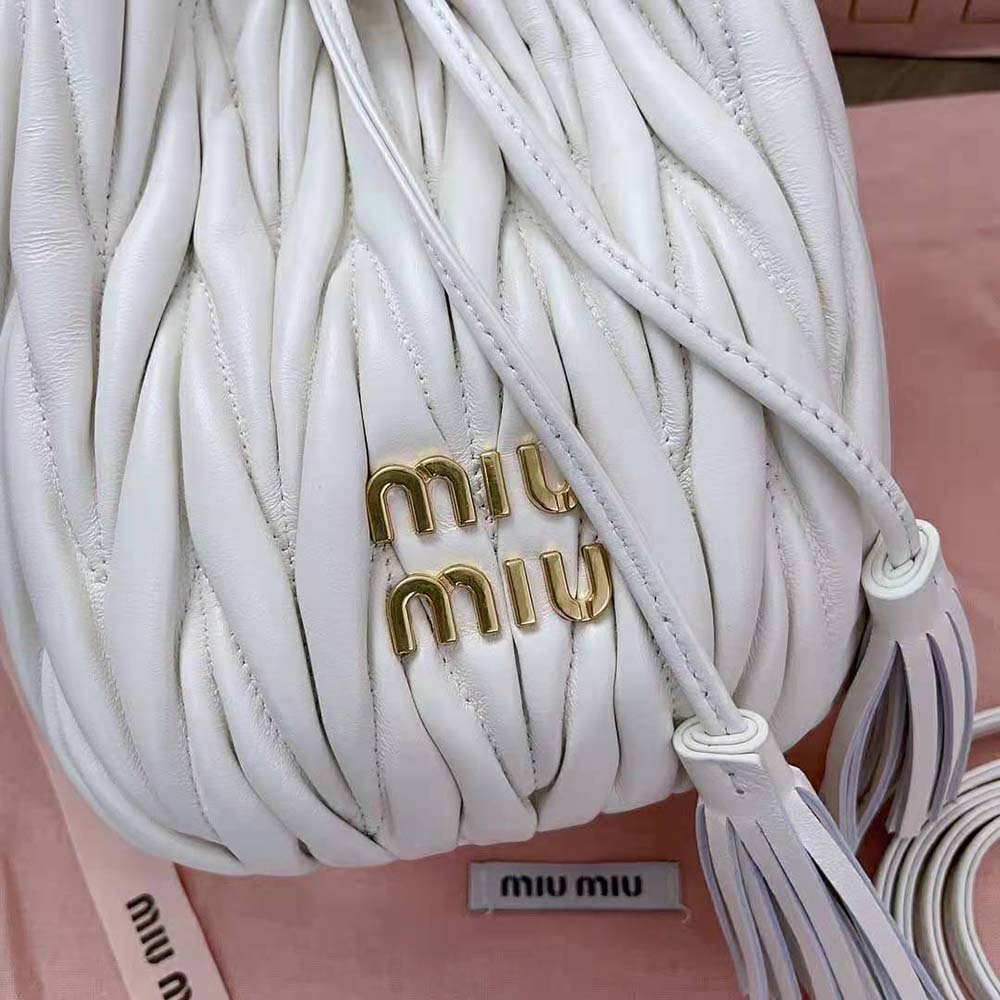 Miu Miu Women Matelassé Nappa Leather Bucket Bag-White - image 10