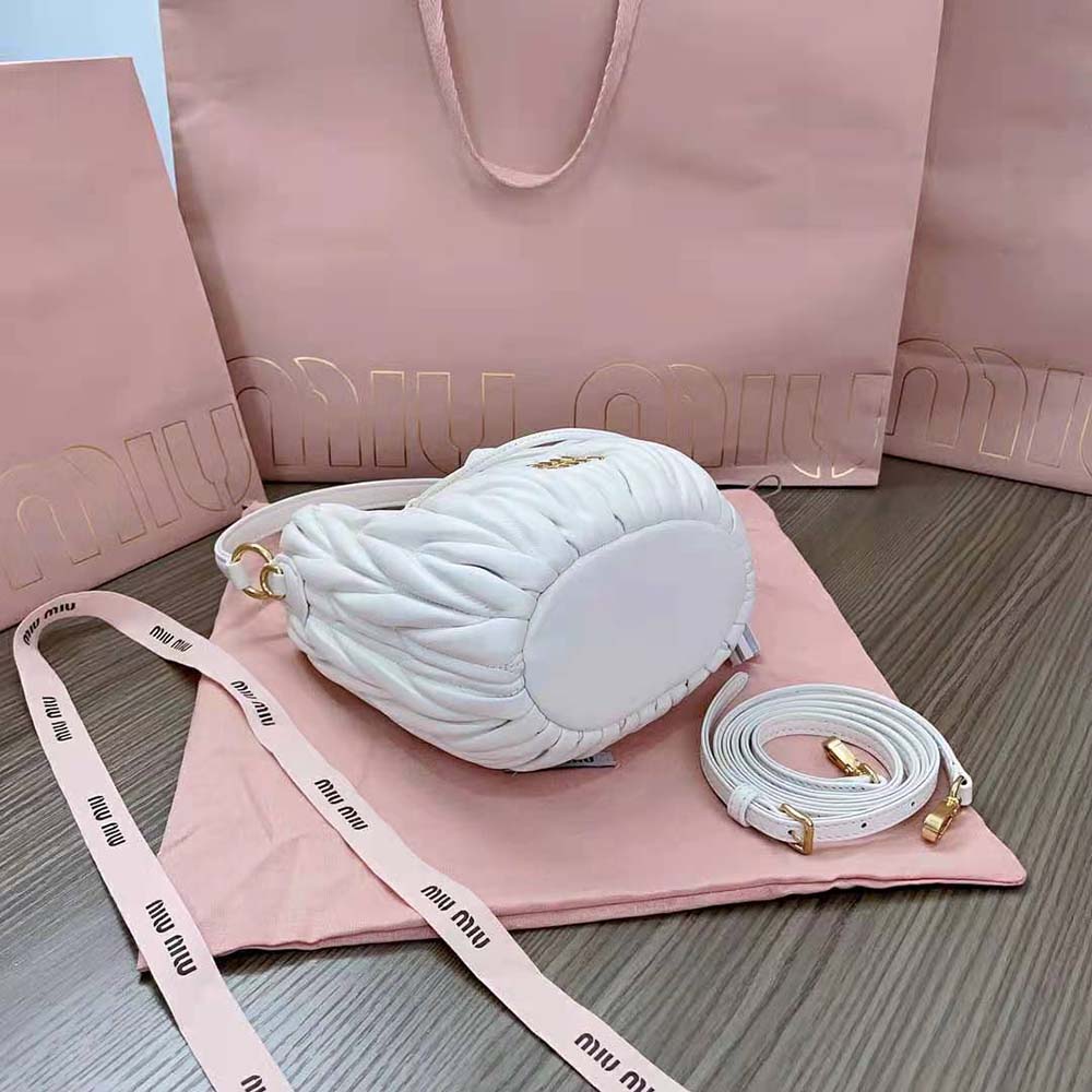 Miu Miu Women Matelassé Nappa Leather Bucket Bag-White - image 7