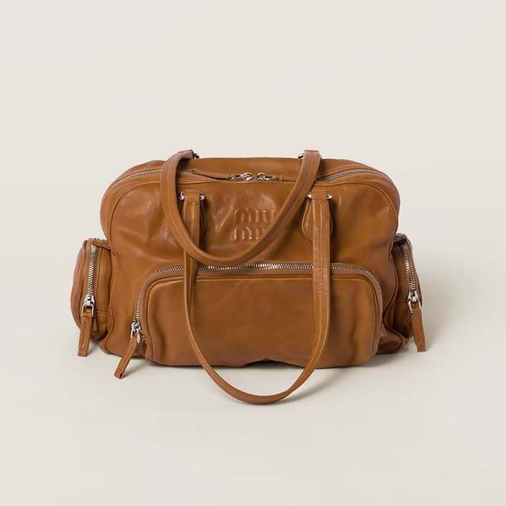 Front angle of Miu Miu Women Nappa Leather Top-handle Bag Brown