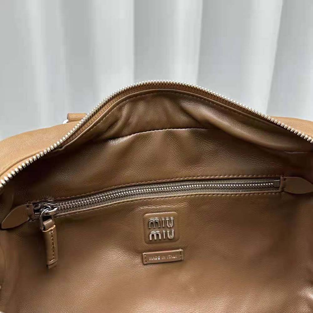 Miu Miu Women Nappa Leather Top-handle Bag with Embossed Lettering Logo-Brown - image 10