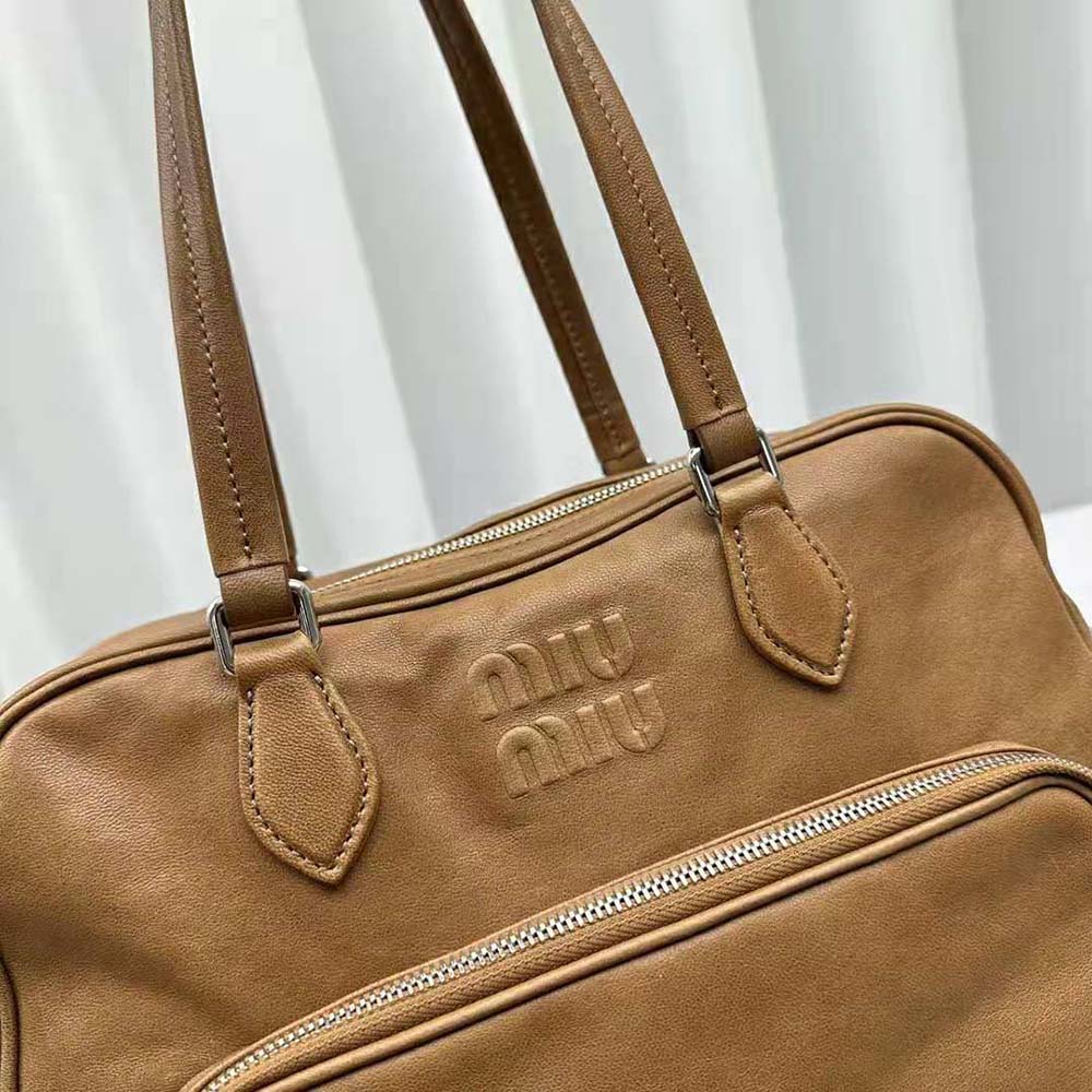 Miu Miu Women Nappa Leather Top-handle Bag with Embossed Lettering Logo-Brown - image 8