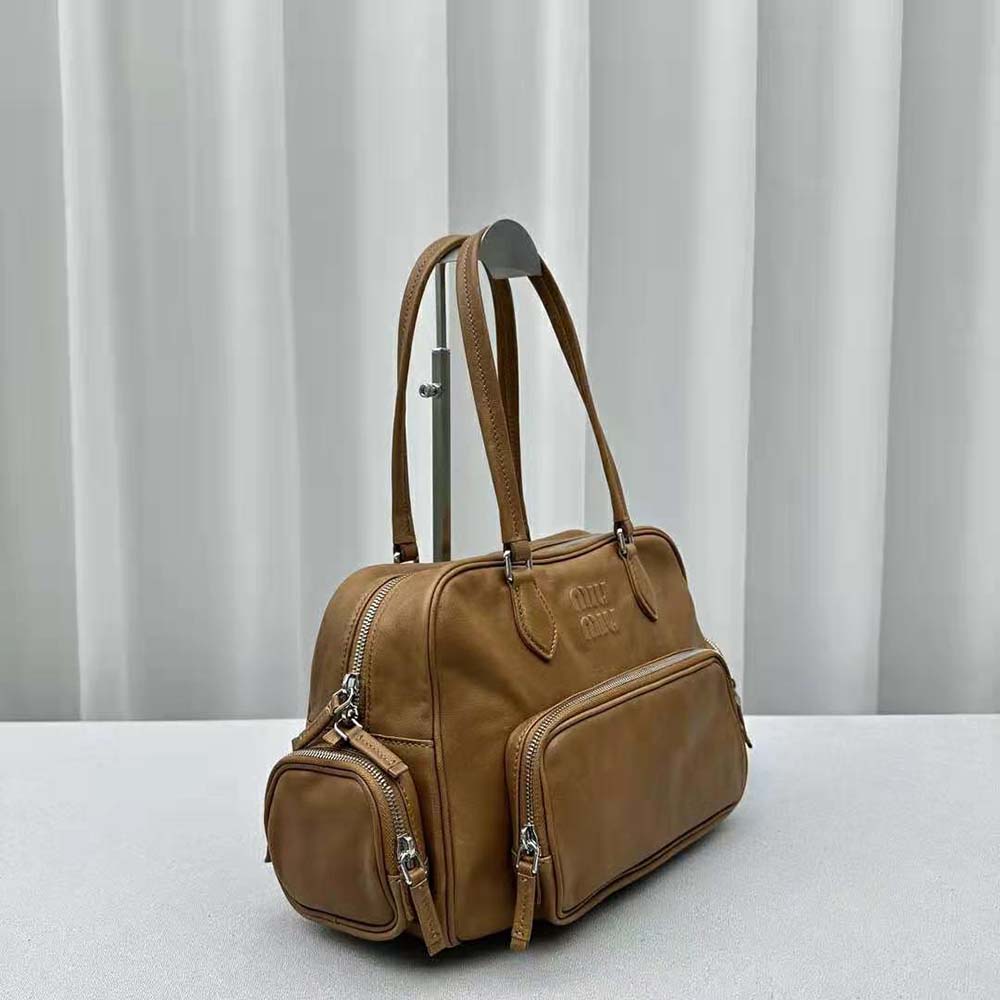 Miu Miu Women Nappa Leather Top-handle Bag with Embossed Lettering Logo-Brown - image 4