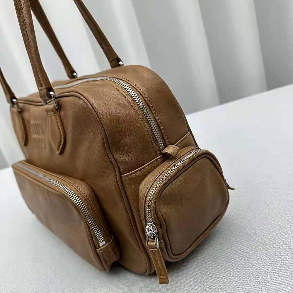 Miu Miu Women Nappa Leather Top-handle Bag with Embossed Lettering Logo-Brown - image 6