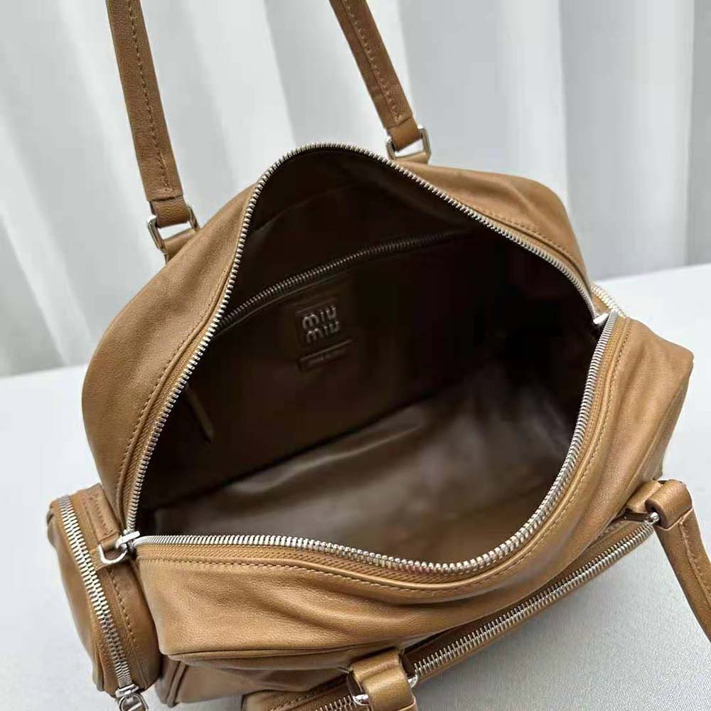 Miu Miu Women Nappa Leather Top-handle Bag with Embossed Lettering Logo-Brown - image 9