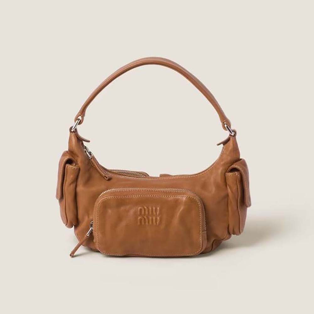 Front view of Miu Miu Women Pocket Nappa Leather Bag with embossed logo