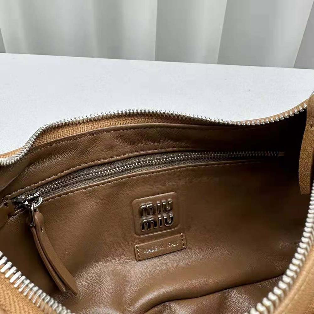 Miu Miu Women Pocket Nappa Leather Bag with Embossed Lettering Logo-Brown - image 10