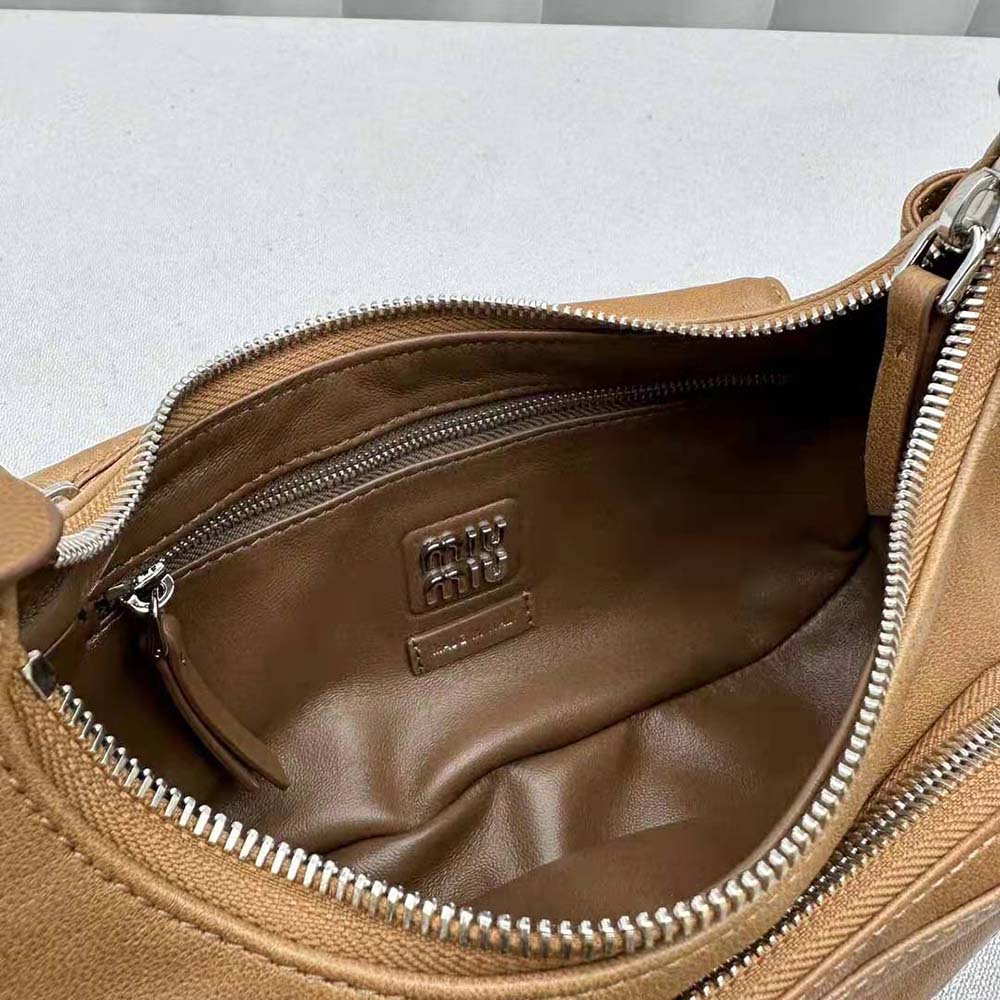 Miu Miu Women Pocket Nappa Leather Bag with Embossed Lettering Logo-Brown - image 9