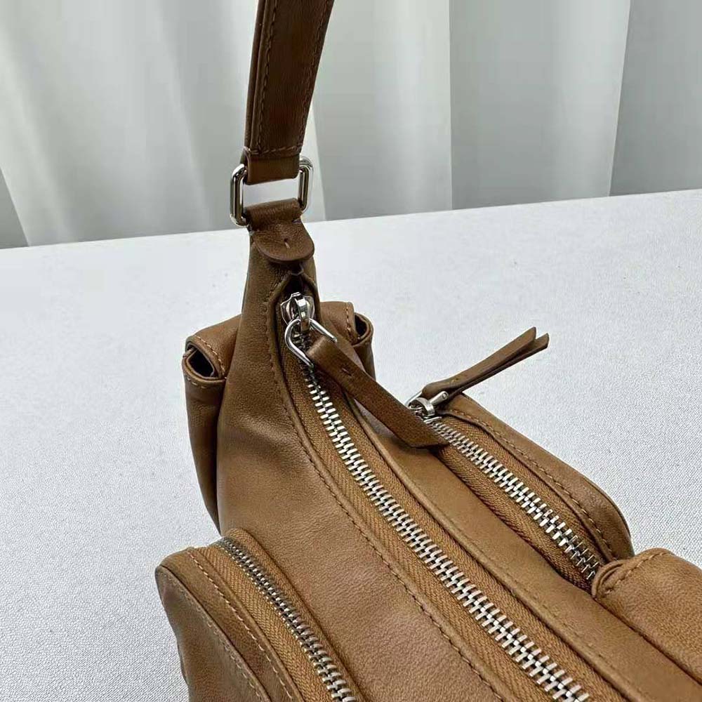 Miu Miu Women Pocket Nappa Leather Bag with Embossed Lettering Logo-Brown - image 8