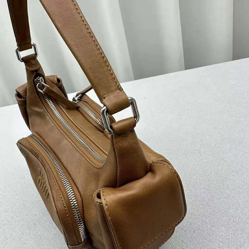 Miu Miu Women Pocket Nappa Leather Bag with Embossed Lettering Logo-Brown - image 7