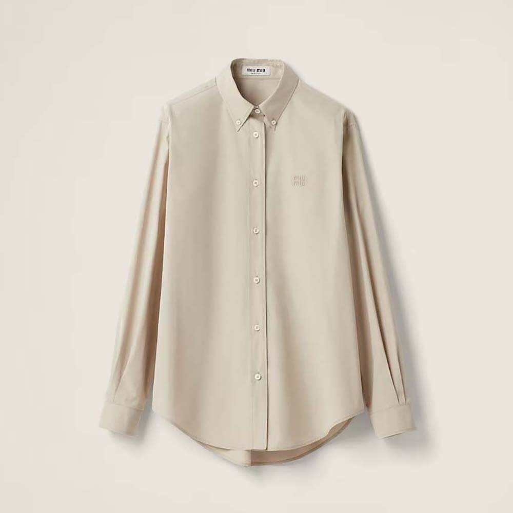 Front view of Miu Miu Women Poplin Shirt in beige with buttons
