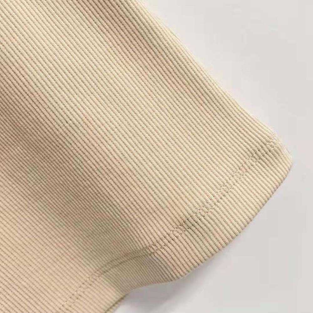 Miu Miu Women Ribbed Jersey Top with Embroidered Logo-Beige - image 7
