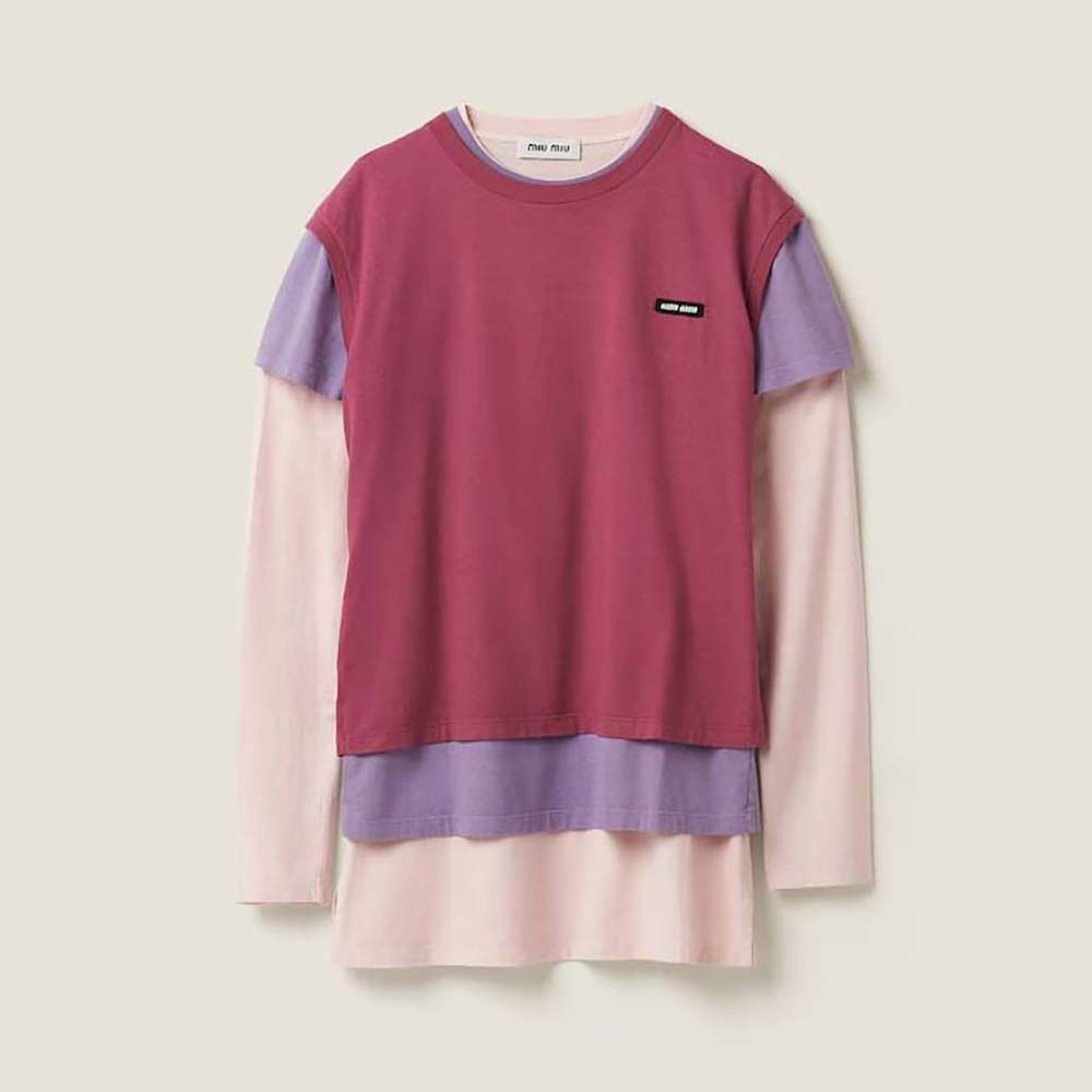 Front view of Miu Miu Women Set of 3 Jersey T-shirts in pink