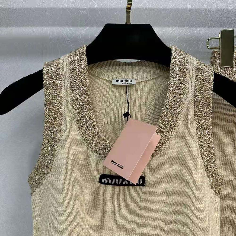 Miu Miu Women Silk Knit Top-Beige MMV155_13Q1_F0061 - image 4