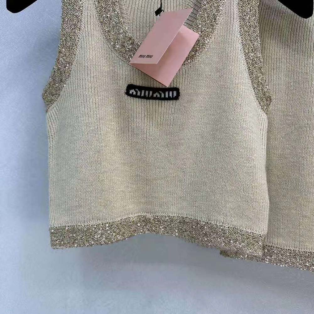 Miu Miu Women Silk Knit Top-Beige MMV155_13Q1_F0061 - image 5