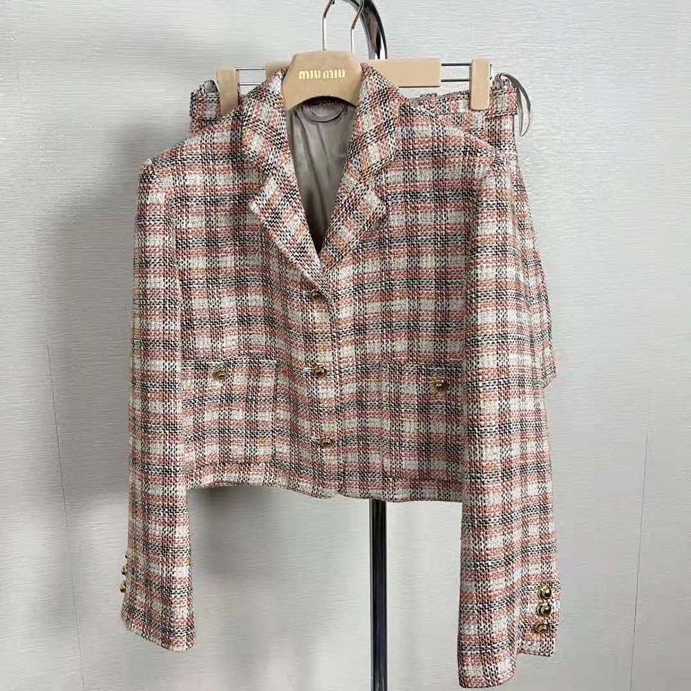 Miu Miu Women Single-breasted Check Jacket With Embroidered Miu Miu Logo - image 4