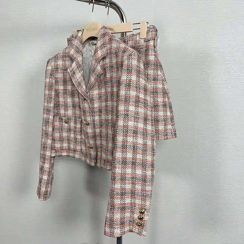 Miu Miu Women Single-breasted Check Jacket With Embroidered Miu Miu Logo - image 5
