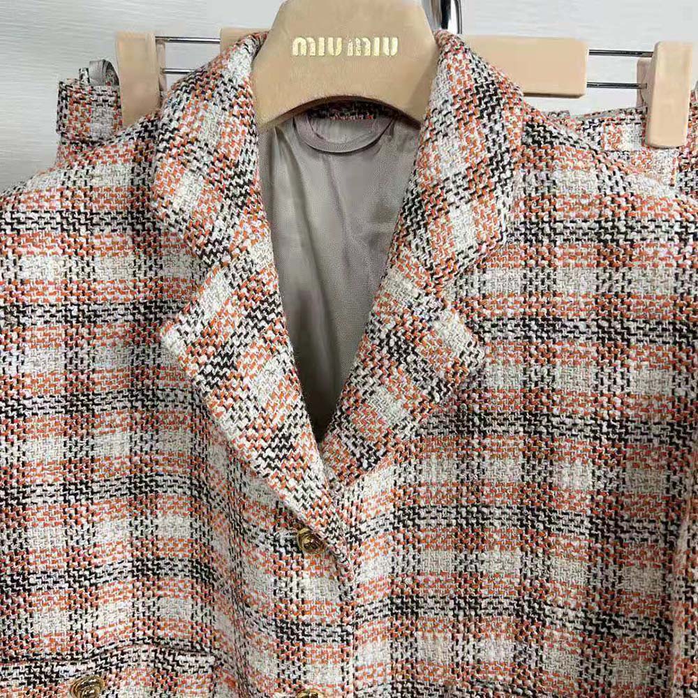 Miu Miu Women Single-breasted Check Jacket With Embroidered Miu Miu Logo - image 7