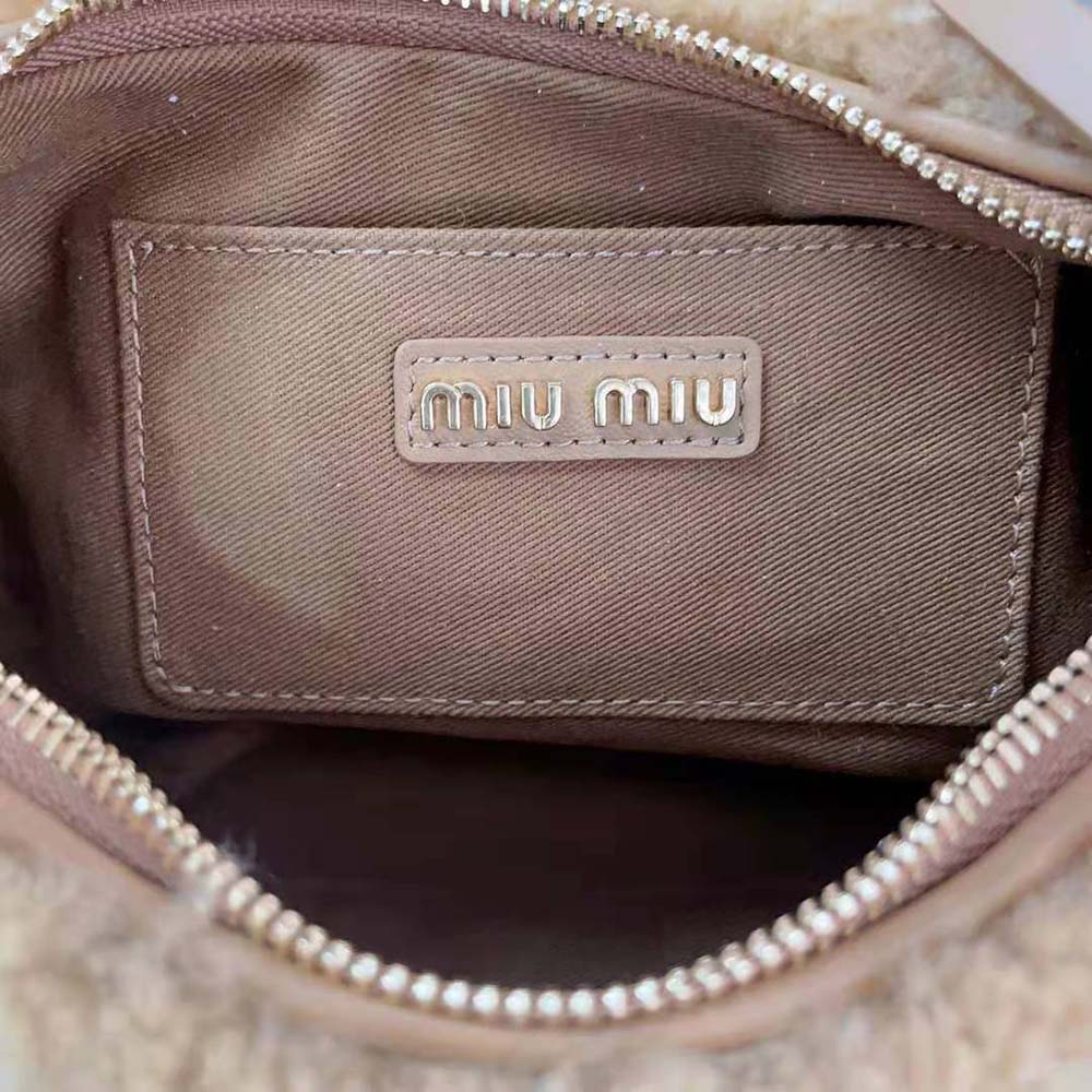 Miu Miu Women Wander Shearling Hobo Bag with Leather Details-Sandy - image 10