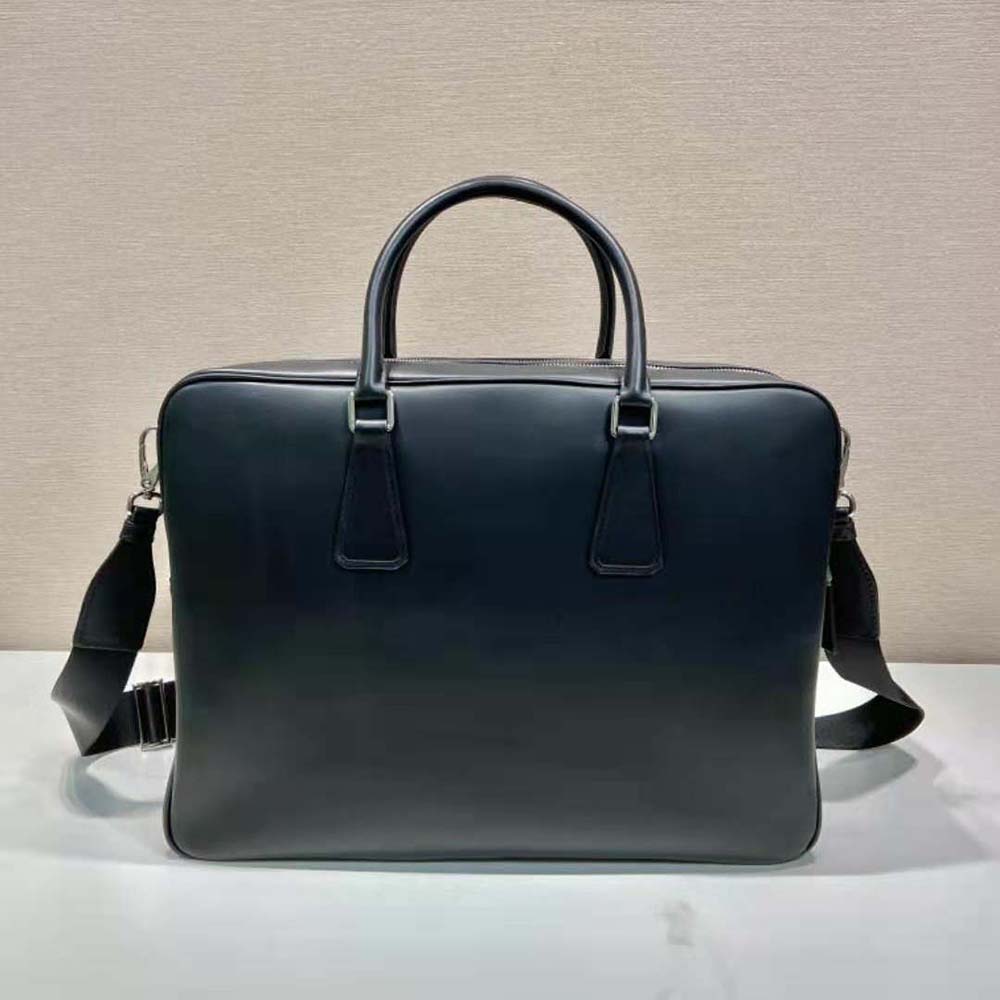 Prada Men Leather Briefcase with Enameled Metal Triangle Logo-2VE025 - image 4