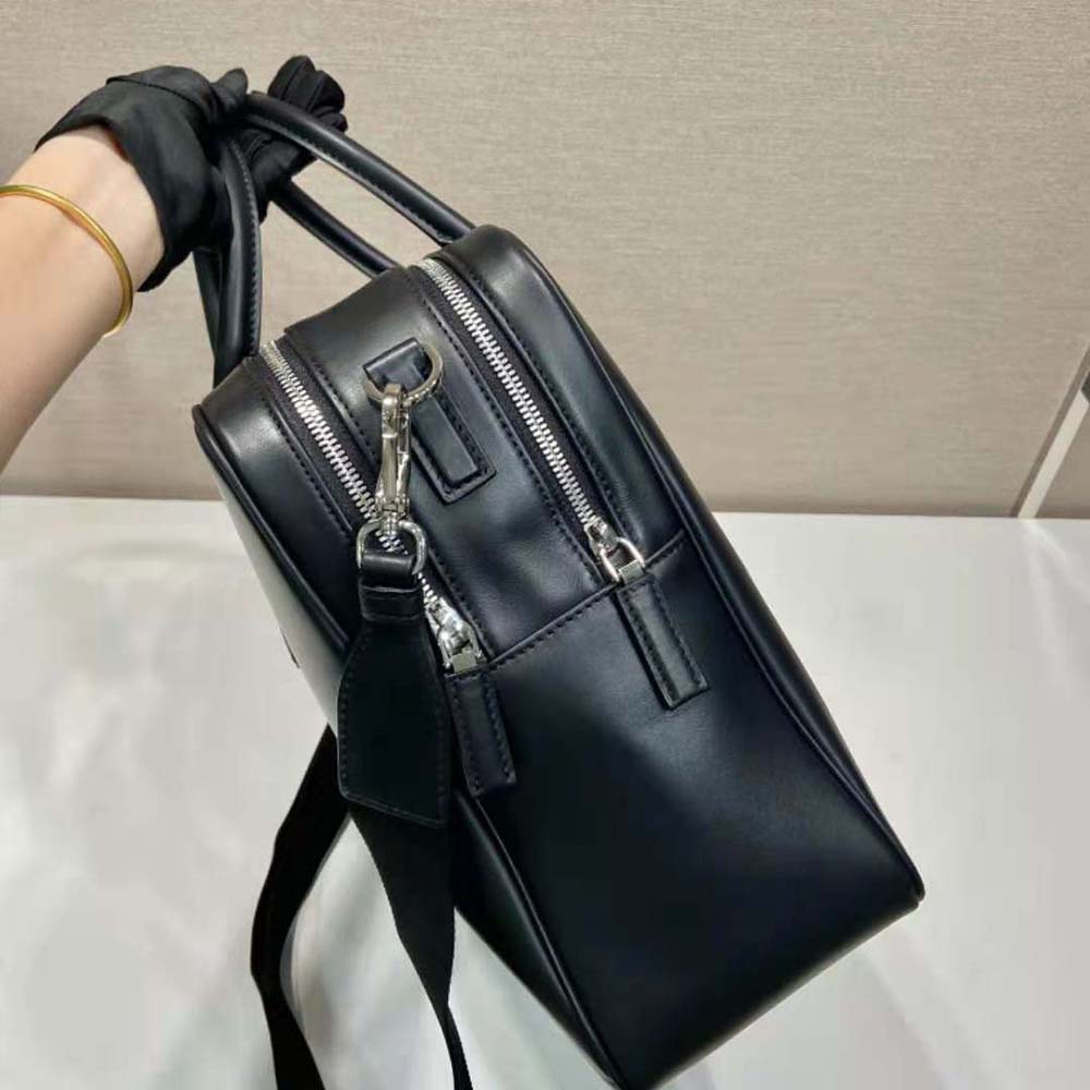 Prada Men Leather Briefcase with Enameled Metal Triangle Logo-2VE025 - image 7