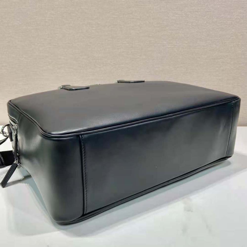 Prada Men Leather Briefcase with Enameled Metal Triangle Logo-2VE025 - image 8