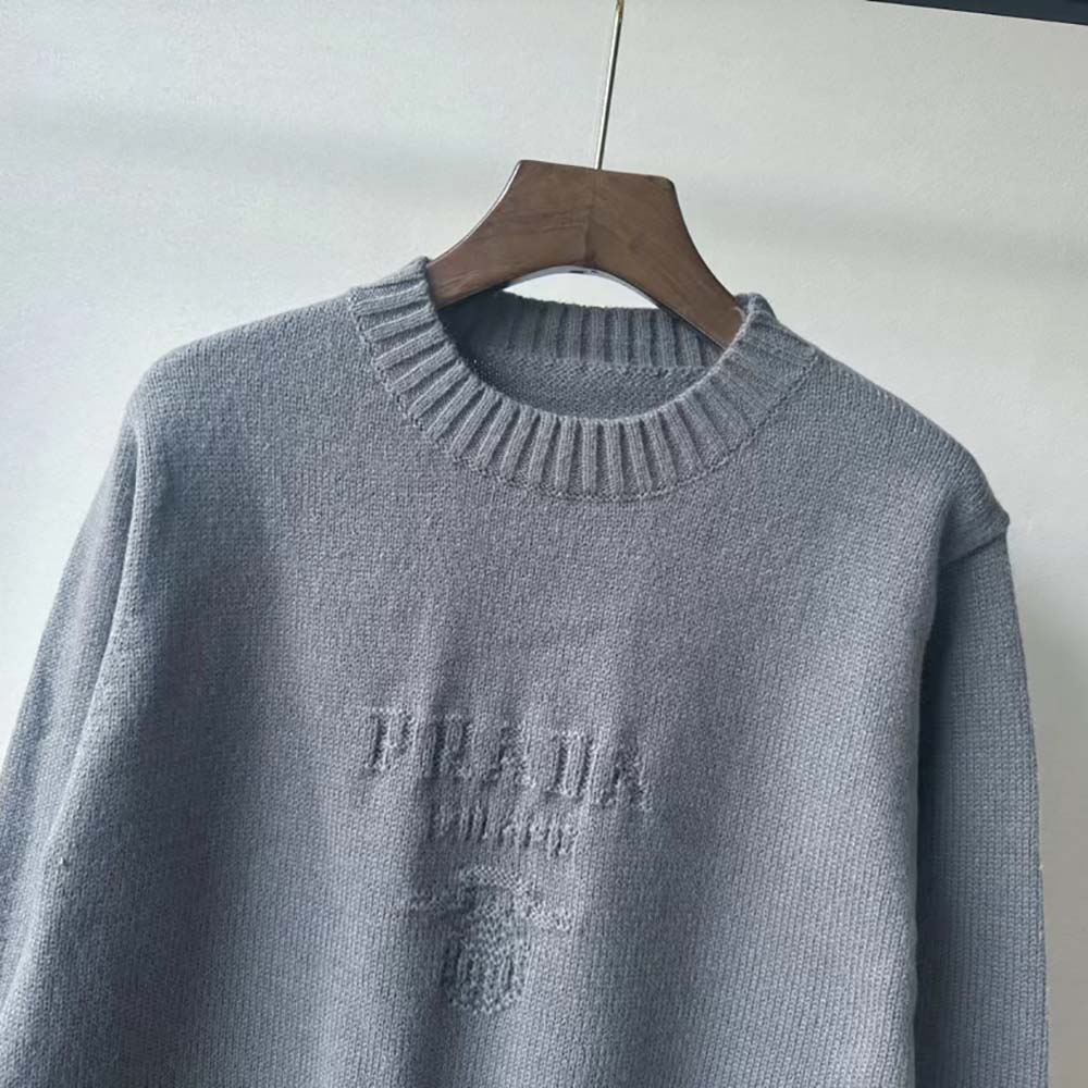 Prada Men Wool and Cashmere Crew-neck Sweater-Silver - image 4