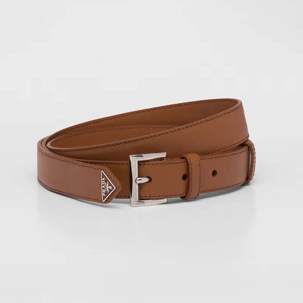 Front view of Prada Unisex N Leather Belt with triangle logo clasp