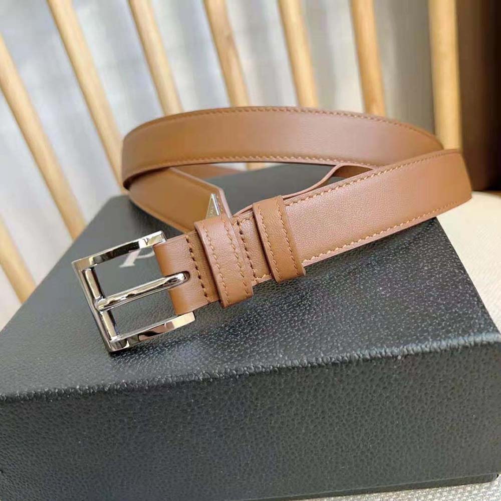 Prada Unisex N Leather Belt with Enameled-metal Triangle Logo-Brown - image 4