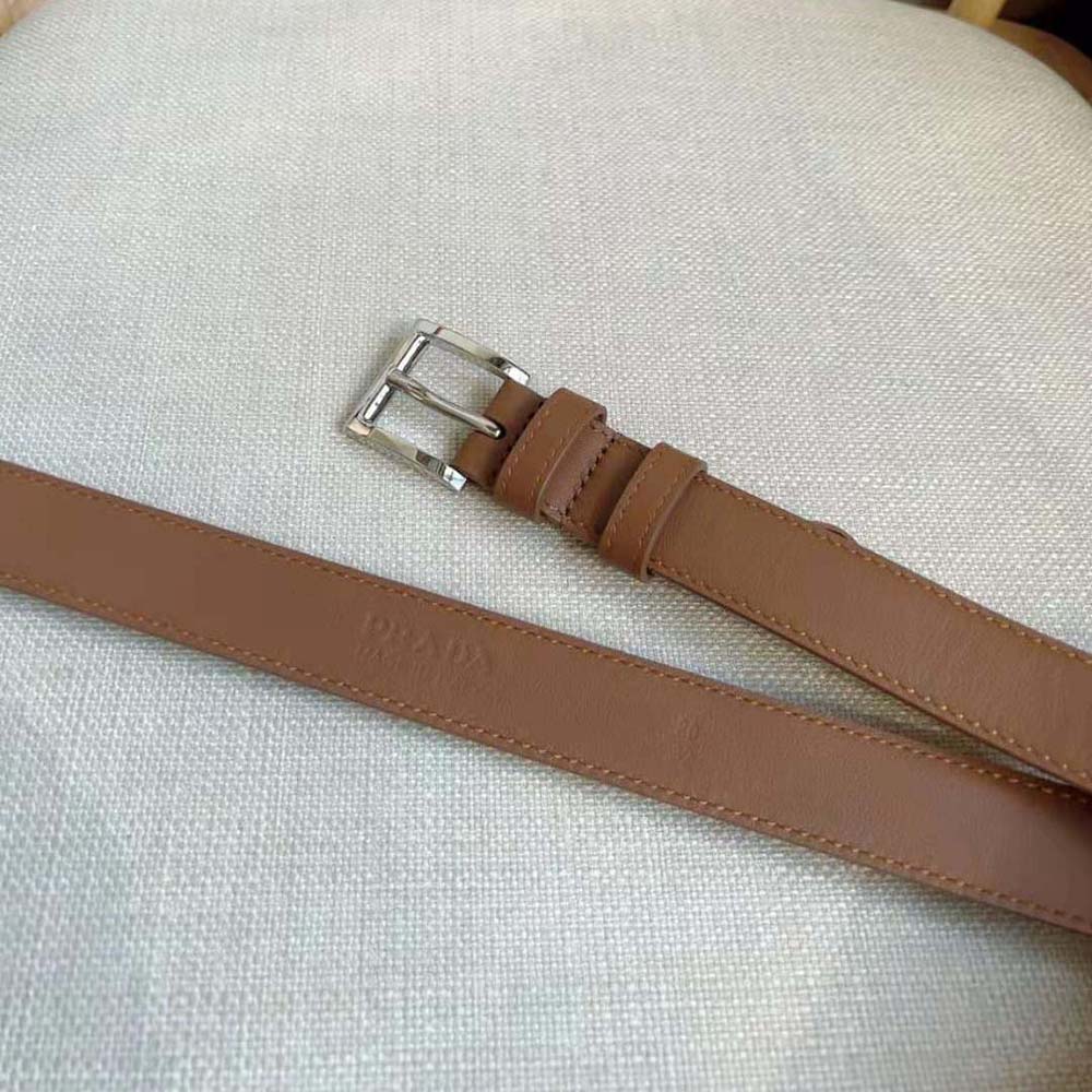 Prada Unisex N Leather Belt with Enameled-metal Triangle Logo-Brown - image 9