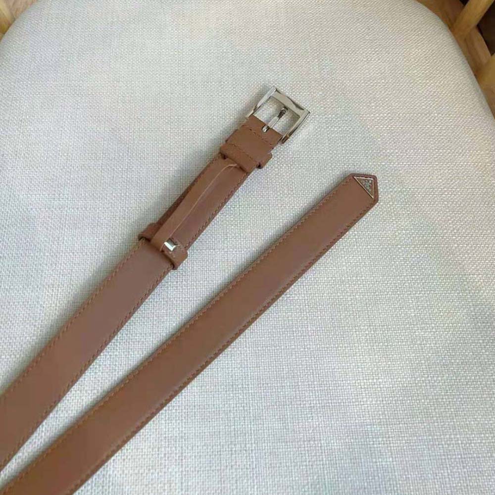 Prada Unisex N Leather Belt with Enameled-metal Triangle Logo-Brown - image 8