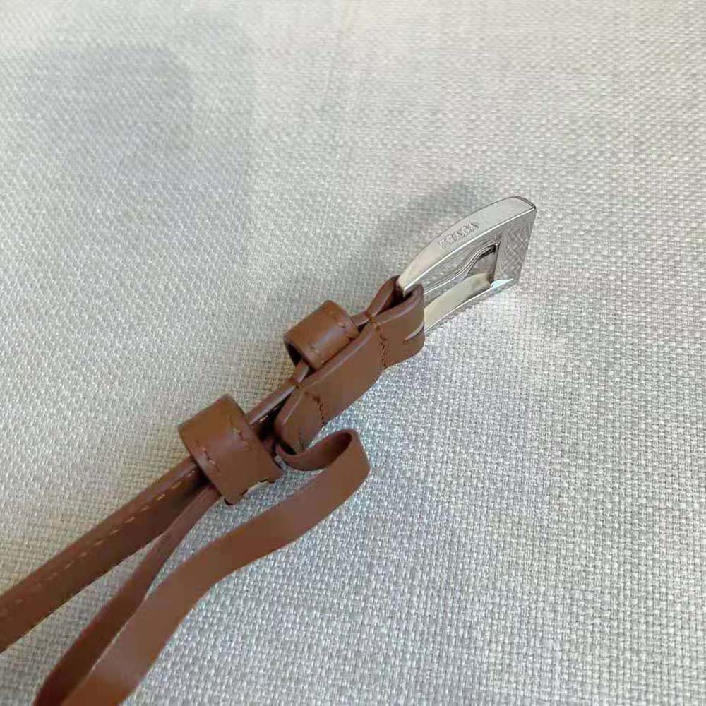 Prada Unisex N Leather Belt with Enameled-metal Triangle Logo-Brown - image 7