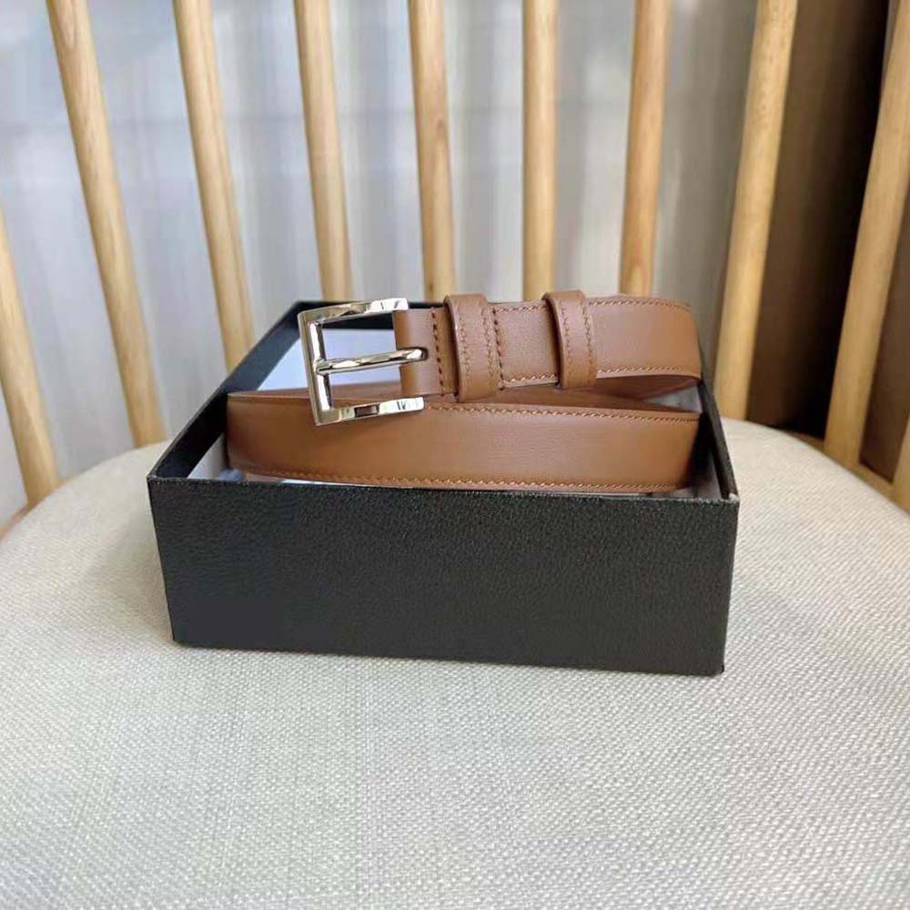 Side profile showing brown leather texture on Prada Unisex N Leather Belt