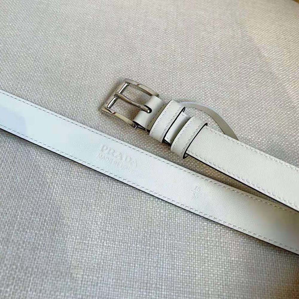 Prada Unisex N Leather Belt with Enameled-metal Triangle Logo-White - image 8