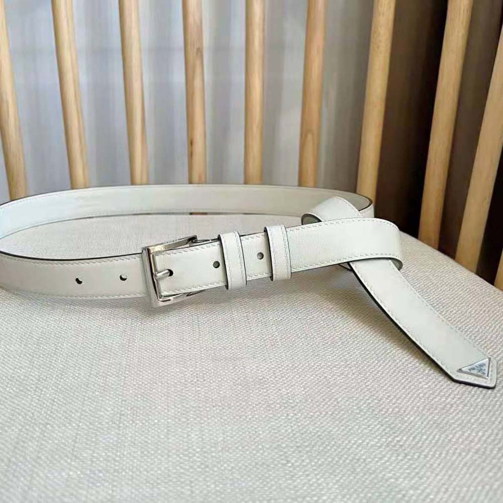 Prada Unisex N Leather Belt with Enameled-metal Triangle Logo-White - image 6