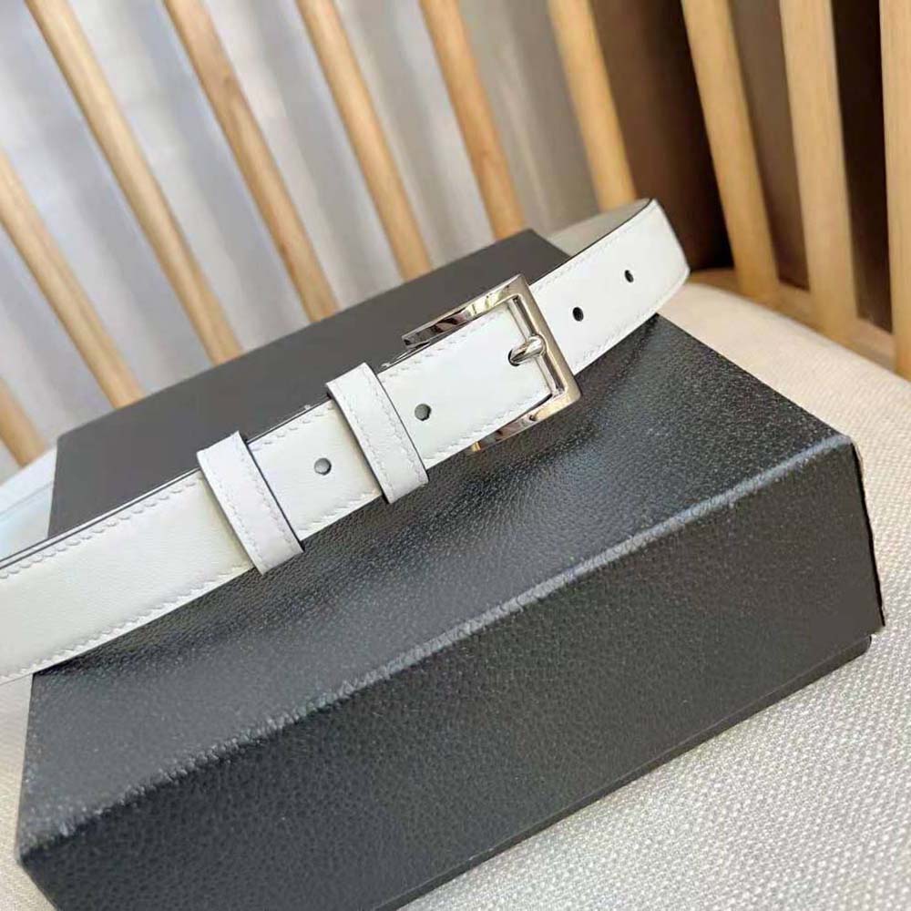 Prada Unisex N Leather Belt with Enameled-metal Triangle Logo-White - image 4