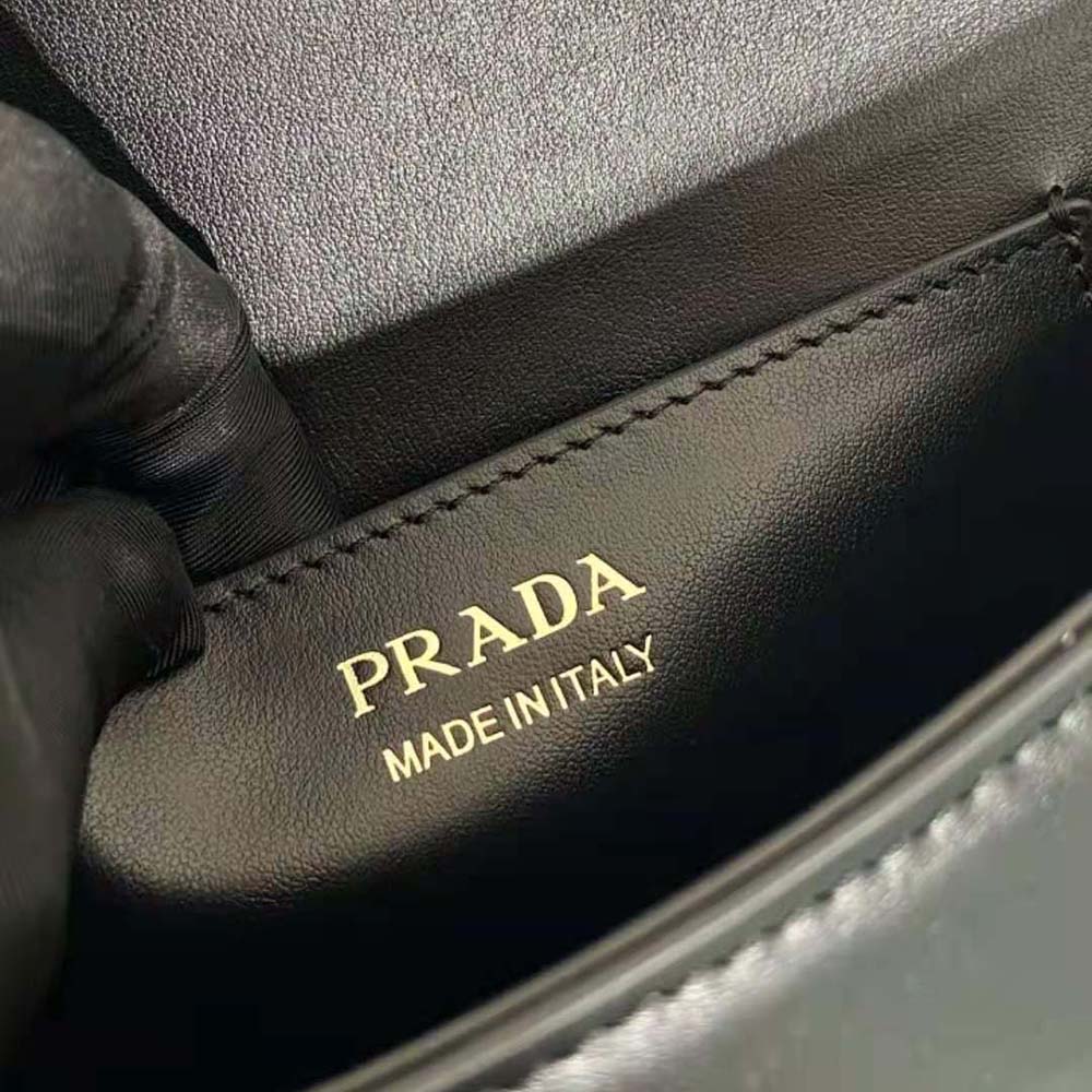 Prada Women Arqué Leather Shoulder Bag with Flap-Black - image 10