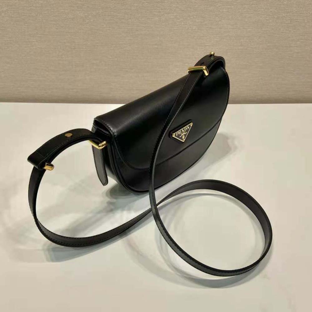 Prada Women Arqué Leather Shoulder Bag with Flap-Black - image 5