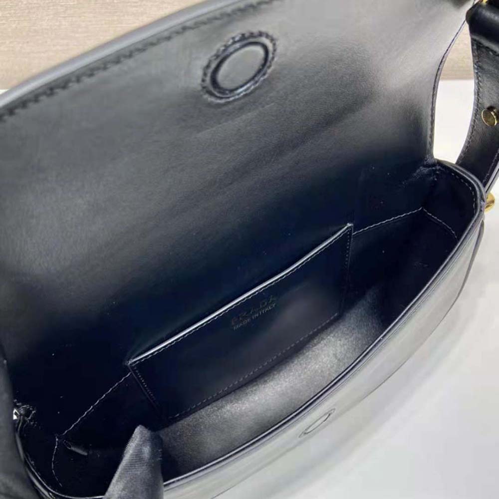 Prada Women Arqué Leather Shoulder Bag with Flap-Black - image 9