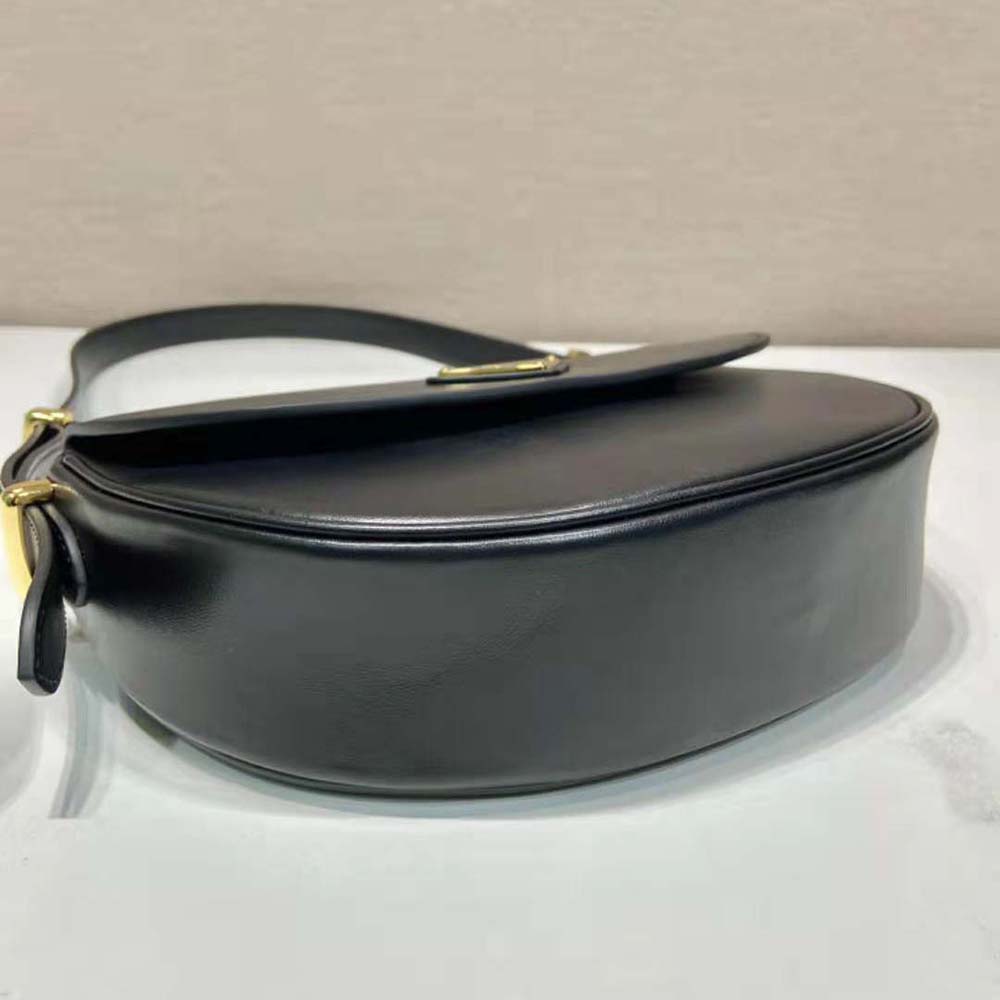 Prada Women Arqué Leather Shoulder Bag with Flap-Black - image 7