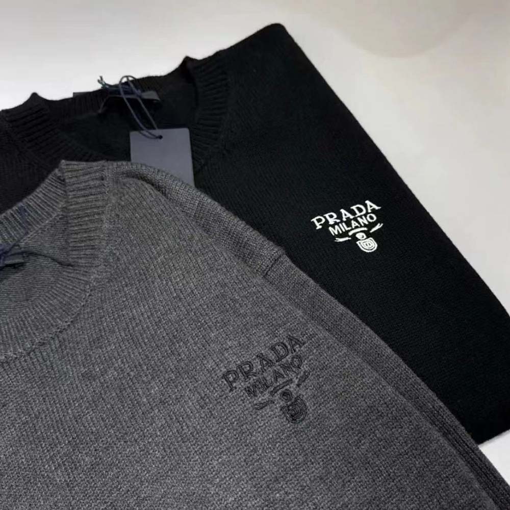Prada Women Cashmere Sweater with Embroidered Logo-Gray - image 5